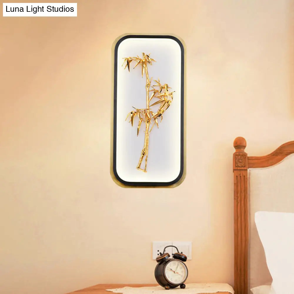 Chinese Style Bamboo Leaf Wall Light With Metallic Led Gold Finish For Corridor
