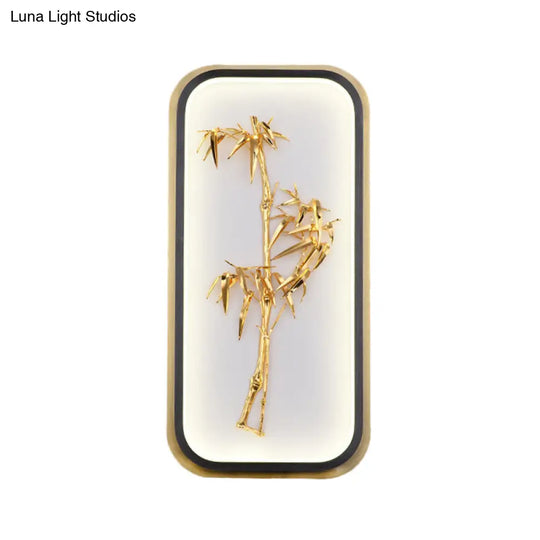 Chinese Style Bamboo Leaf Wall Light With Metallic Led Gold Finish For Corridor