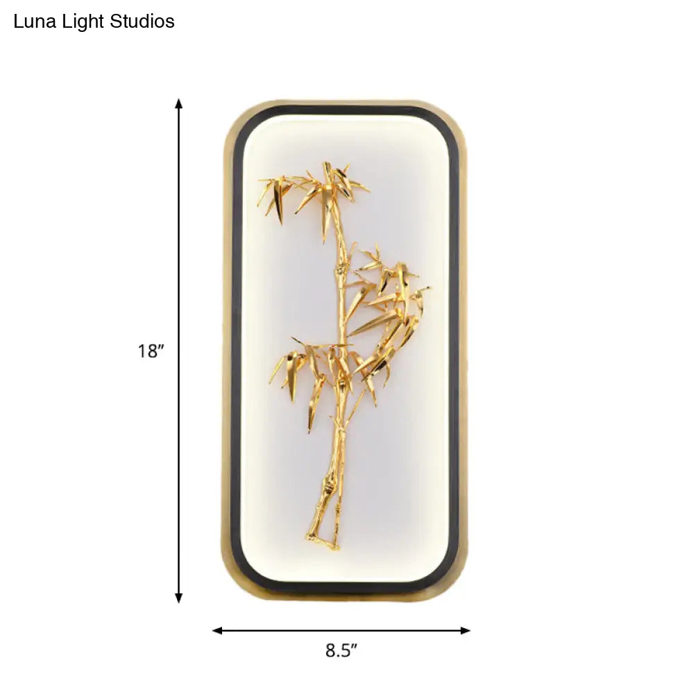 Chinese Style Bamboo Leaf Wall Light With Metallic Led Gold Finish For Corridor