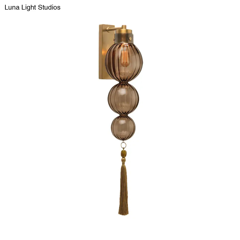 Chinese Style Brass/Chrome Sphere Sconce Light - Clear/Amber/Light Blue Glass Wall Mount Lamp With