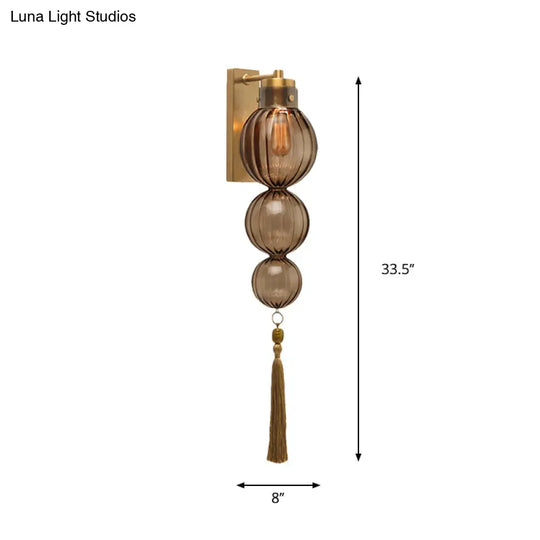 Chinese Style Brass/Chrome Sphere Sconce Light - Clear/Amber/Light Blue Glass Wall Mount Lamp With