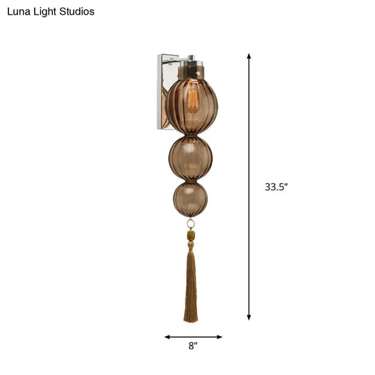 Chinese Style Brass/Chrome Sphere Sconce Light - Clear/Amber/Light Blue Glass Wall Mount Lamp With