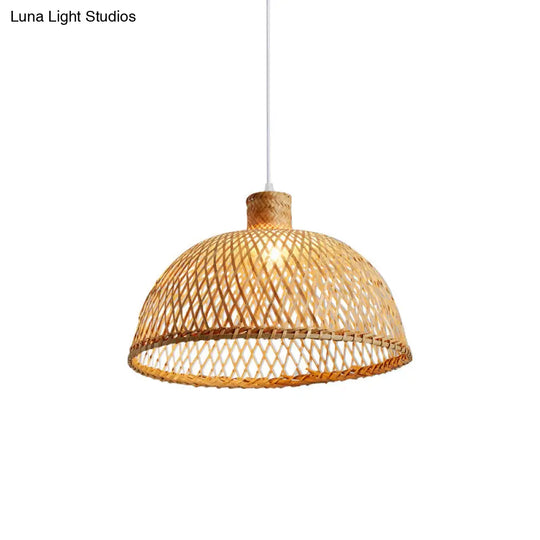 Chinese Style Handmade Bamboo Ceiling Light - Single Pendant For Restaurant Wood Finish