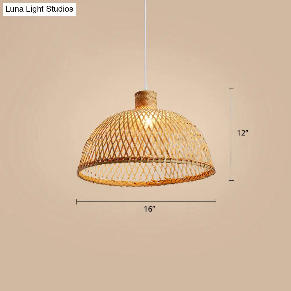 Chinese Style Handmade Bamboo Ceiling Light - Single Pendant For Restaurant Wood Finish