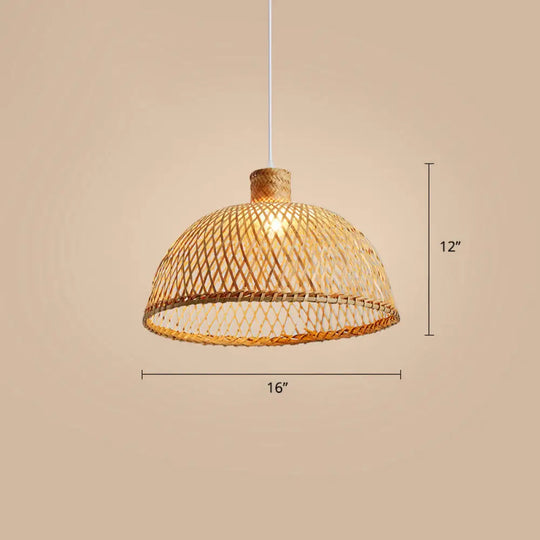 Chinese Style Handmade Bamboo Ceiling Light - Single Pendant For Restaurant Wood Finish / A