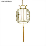 Chinese Style Indoor Pendant Lamp With Bamboo Cylinder Shade - Black/Gold Hanging Fixture