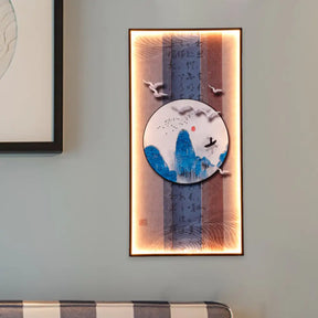 Chinese Style Led Wall Lamp - Fabric Script/Landscapes Mural Lighting Black / B