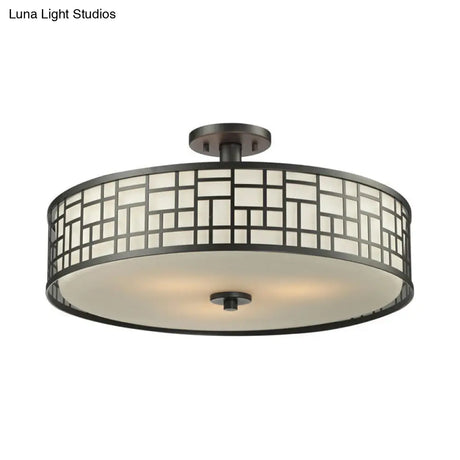 Chinese Style Metallic Semi Flush Mount Lighting Black Circular Design 4/3 Lights