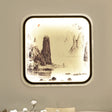 Chinese Style Mountain Patterned Square Mural Lamp With Led Flush Mount For Living Room In Grey/Blue