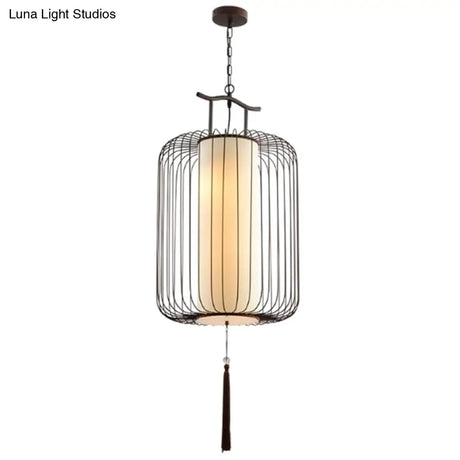 Chinese Style Retro 1-Light Pendant Lighting | Vertical Cage Shade Restaurant Hanging Lamp