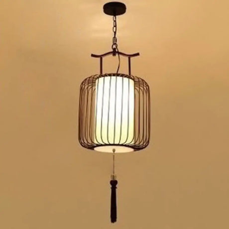 Chinese Style Retro 1-Light Pendant Lighting | Vertical Cage Shade Restaurant Hanging Lamp Copper /