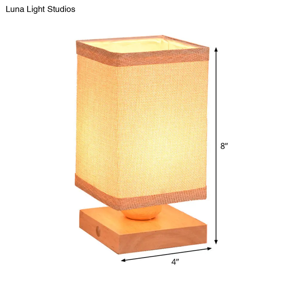 Chinese Wood Dining Room Desk Lamp With Rectangle Fabric Shade - 1 Head Table Light