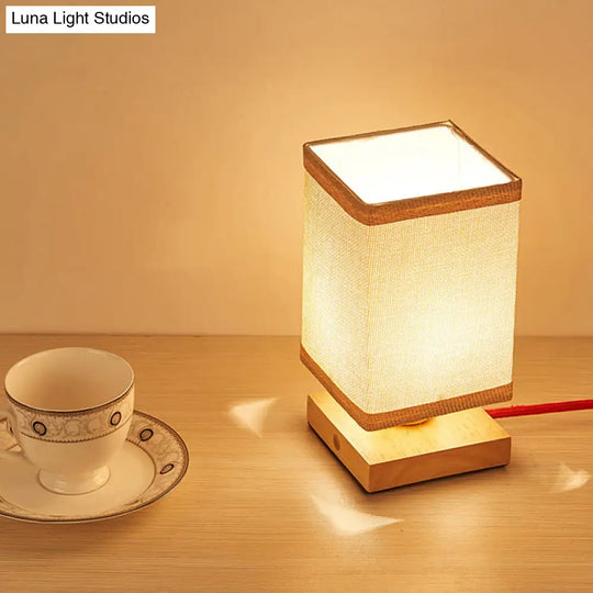 Chinese Wood Dining Room Desk Lamp With Rectangle Fabric Shade - 1 Head Table Light