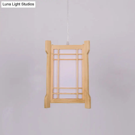 Chinese Wood Tower Pendant Light In Beige - Restaurant Hanging Lamp
