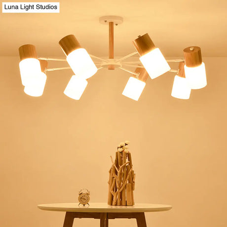 Chinese Wooden Semi - Flush Light With 5/8 Bulbs - Beige For Living Room Ceiling