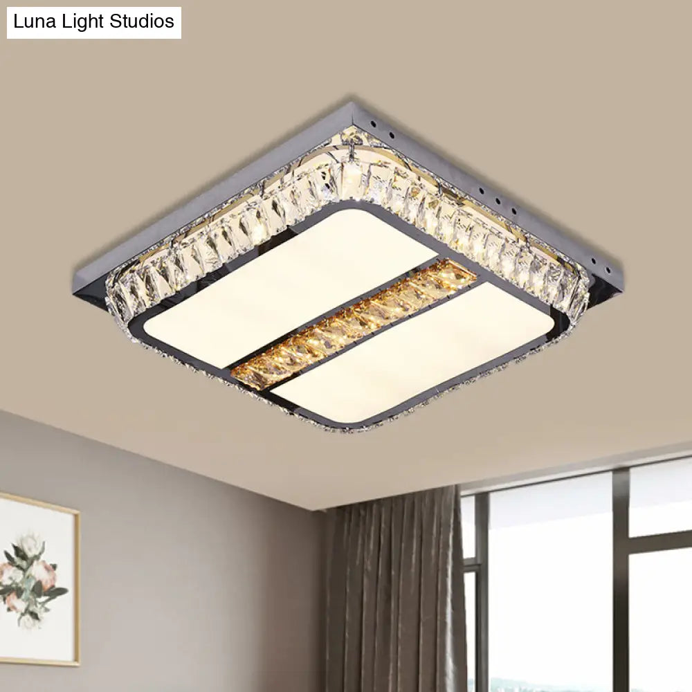 Chrome Beveled Crystal Led Ceiling Light With Embedded Square Flush Mount / C