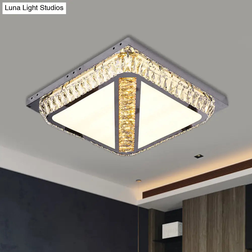 Chrome Beveled Crystal Led Ceiling Light With Embedded Square Flush Mount / B