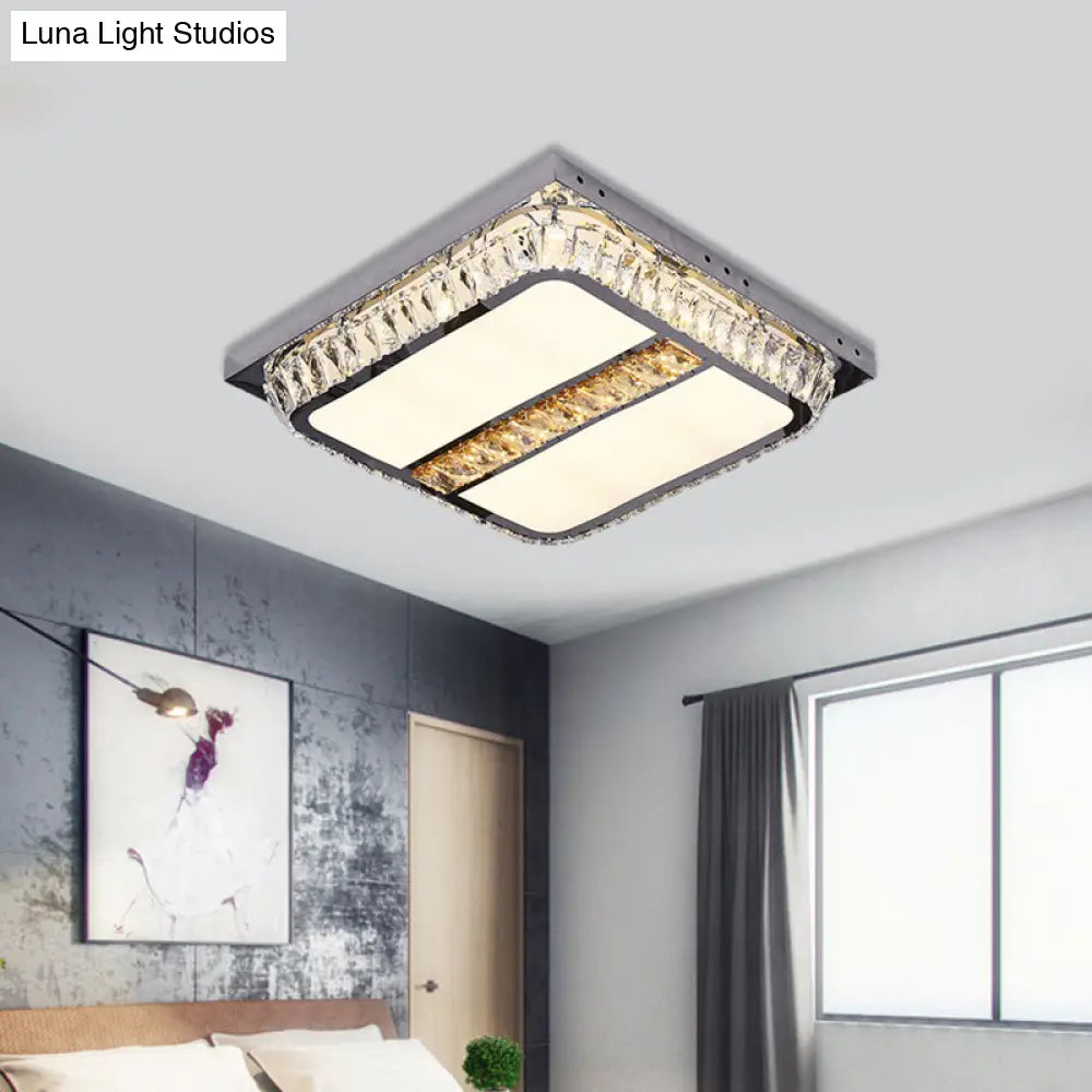 Chrome Beveled Crystal Led Ceiling Light With Embedded Square Flush Mount
