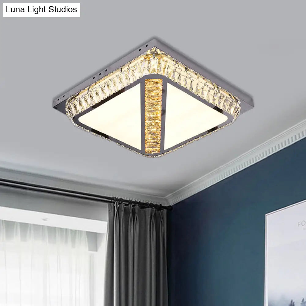Chrome Beveled Crystal Led Ceiling Light With Embedded Square Flush Mount