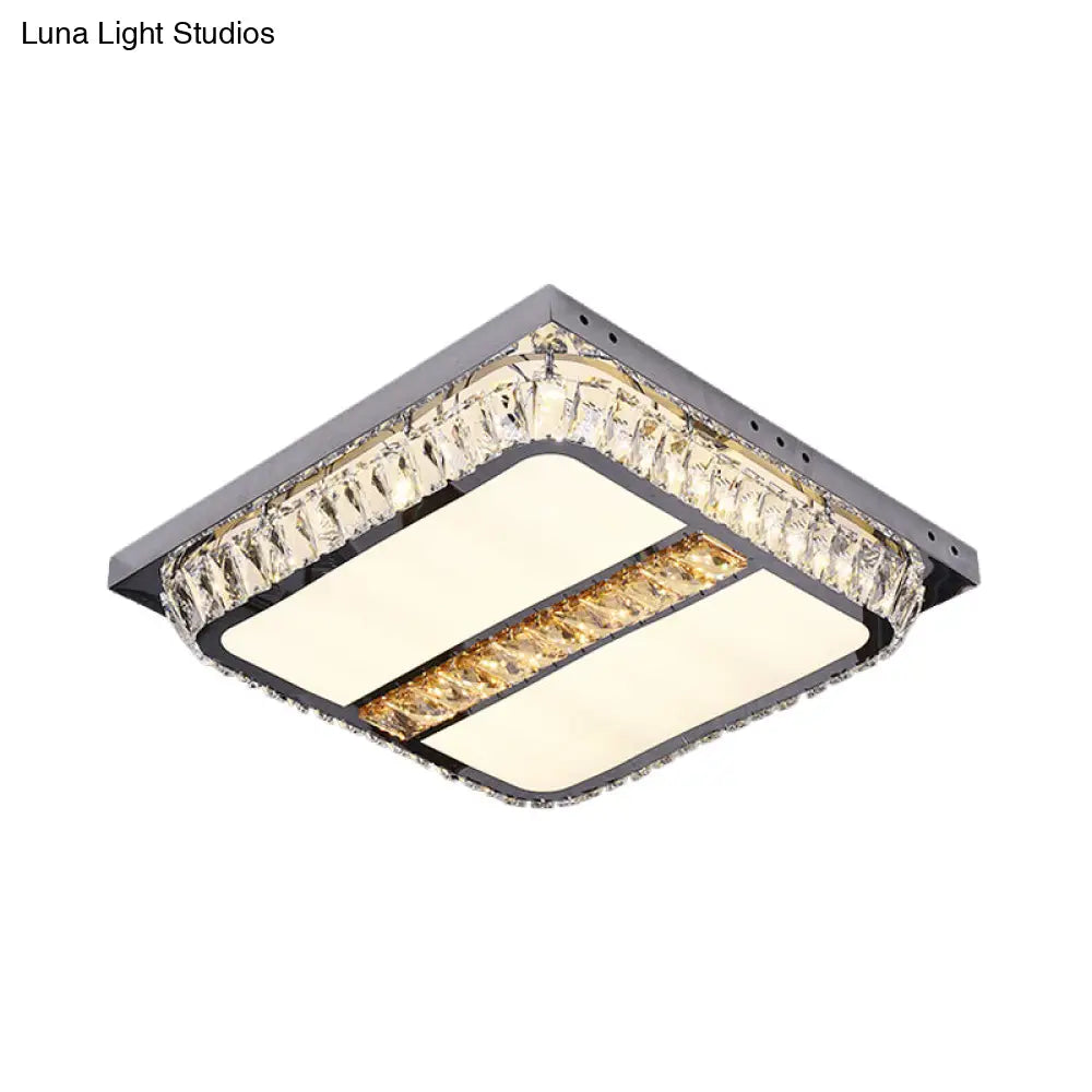 Chrome Beveled Crystal Led Ceiling Light With Embedded Square Flush Mount