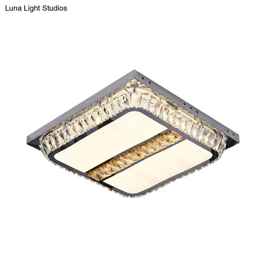Chrome Beveled Crystal Led Ceiling Light With Embedded Square Flush Mount
