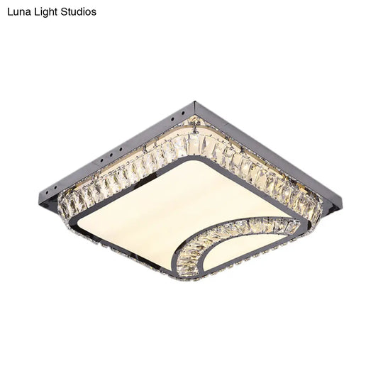 Chrome Beveled Crystal Led Ceiling Light With Embedded Square Flush Mount