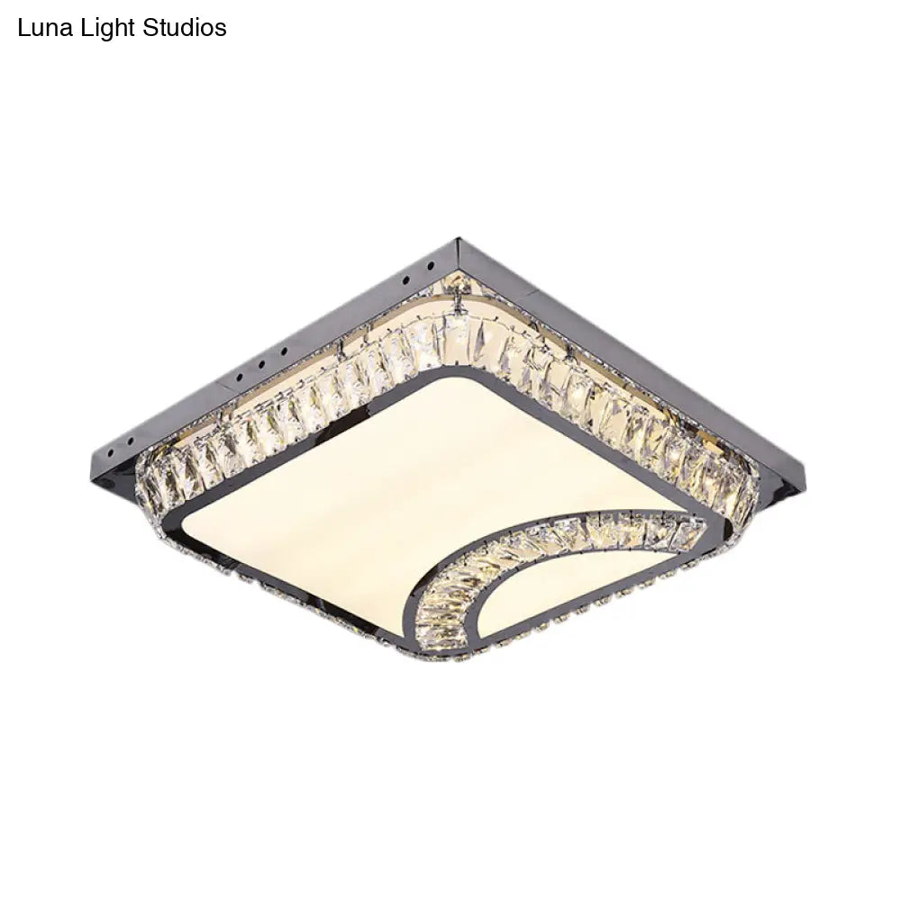 Chrome Beveled Crystal Led Ceiling Light With Embedded Square Flush Mount