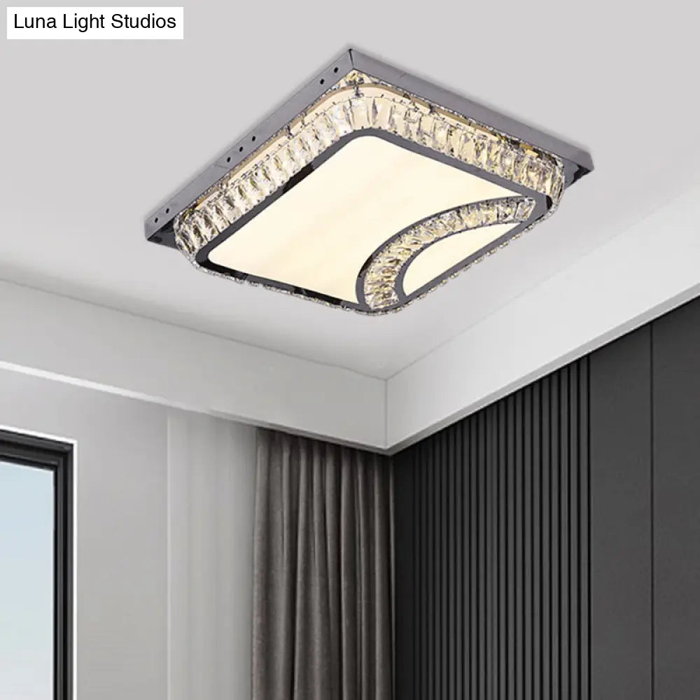 Chrome Beveled Crystal Led Ceiling Light With Embedded Square Flush Mount