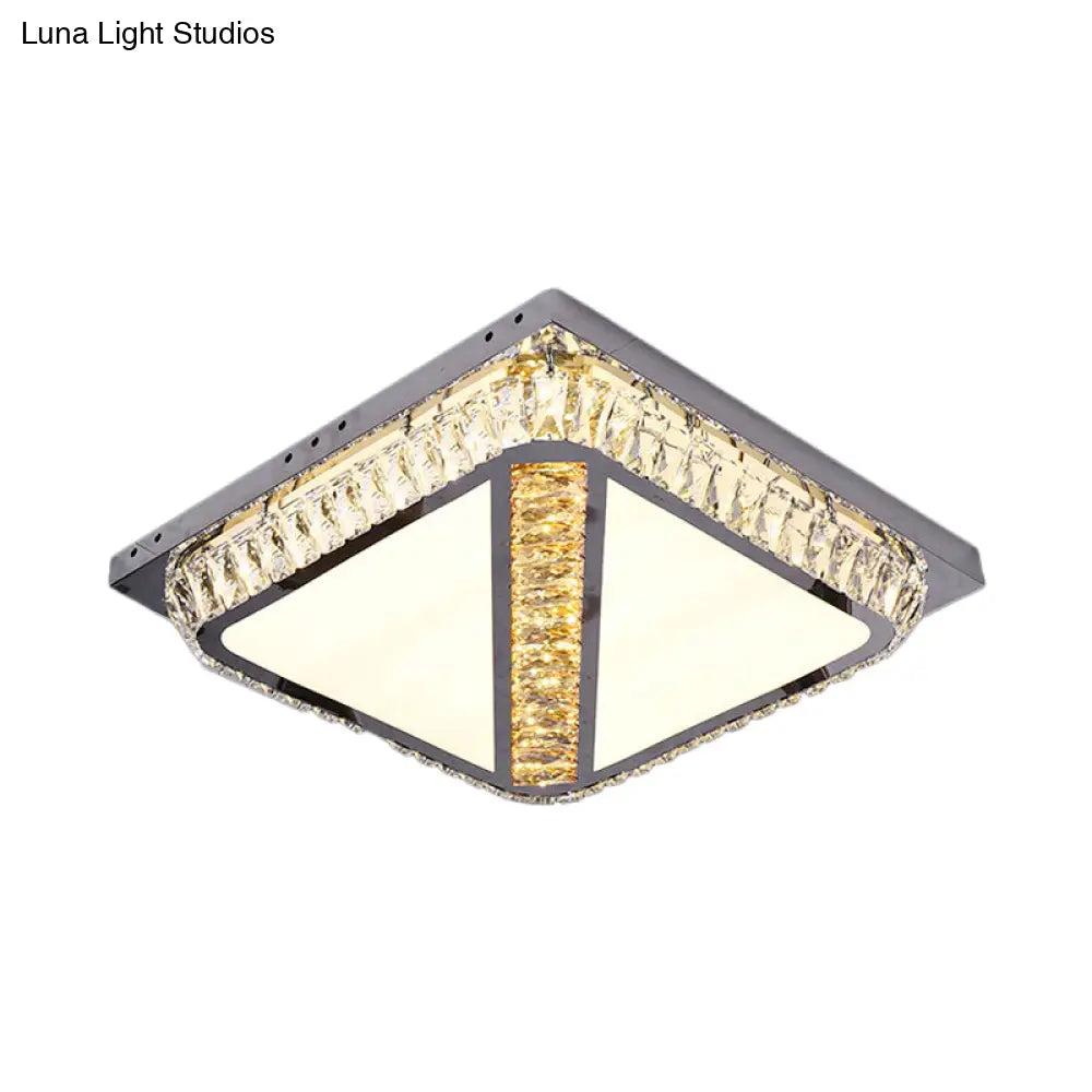 Chrome Beveled Crystal Led Ceiling Light With Embedded Square Flush Mount