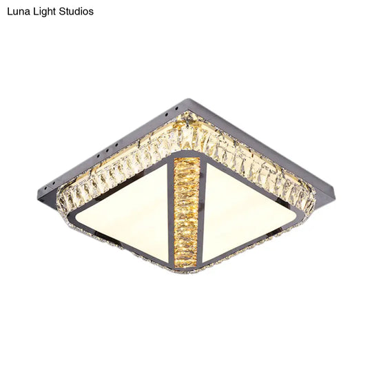 Chrome Beveled Crystal Led Ceiling Light With Embedded Square Flush Mount