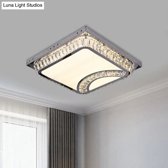 Chrome Beveled Crystal Led Ceiling Light With Embedded Square Flush Mount / A