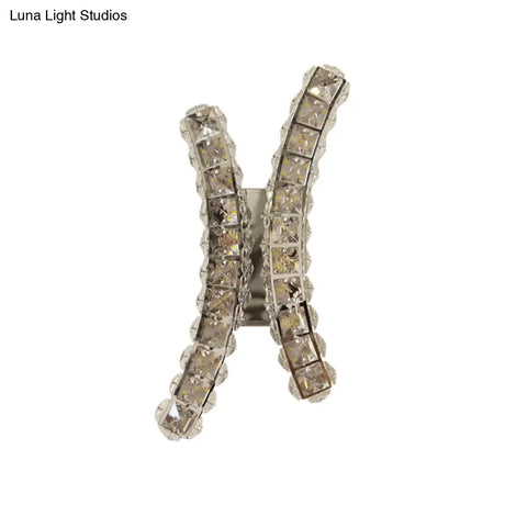 Chrome Curvy Crystal Prism Wall Sconce Led Light For Living Room
