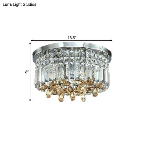 Chrome Cylinder Crystal Led Flush Light For Doorway - 10’/15.5’ Wide