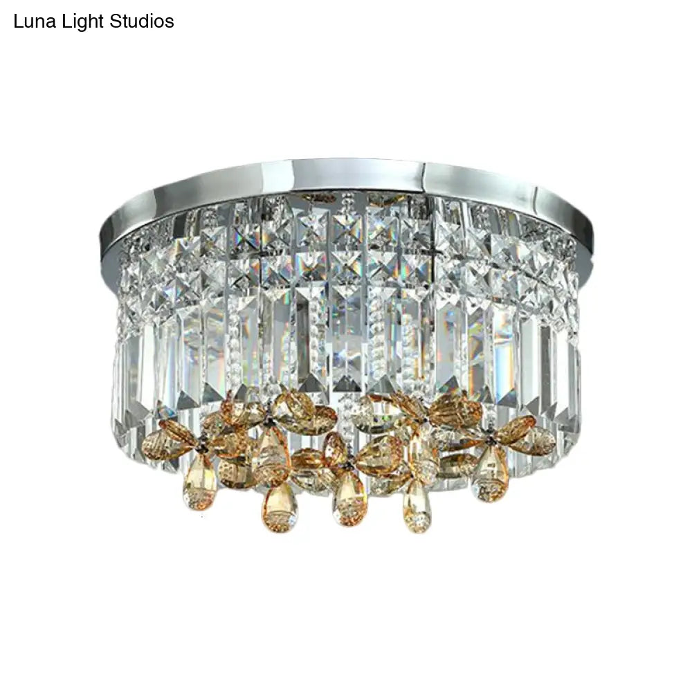 Chrome Cylinder Crystal Led Flush Light For Doorway - 10/15.5 Wide