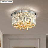 Chrome Cylinder Crystal Led Flush Light For Doorway - 10’/15.5’ Wide