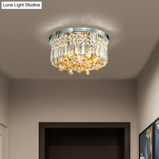 Chrome Cylinder Crystal Led Flush Light For Doorway - 10’/15.5’ Wide / 15.5’