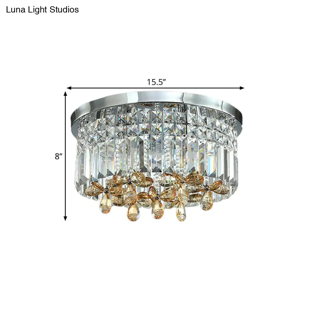 Chrome Cylinder Crystal Led Flush Light For Doorway - 10/15.5 Wide