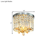 Chrome Cylinder Crystal Led Flush Light For Doorway - 10’/15.5’ Wide