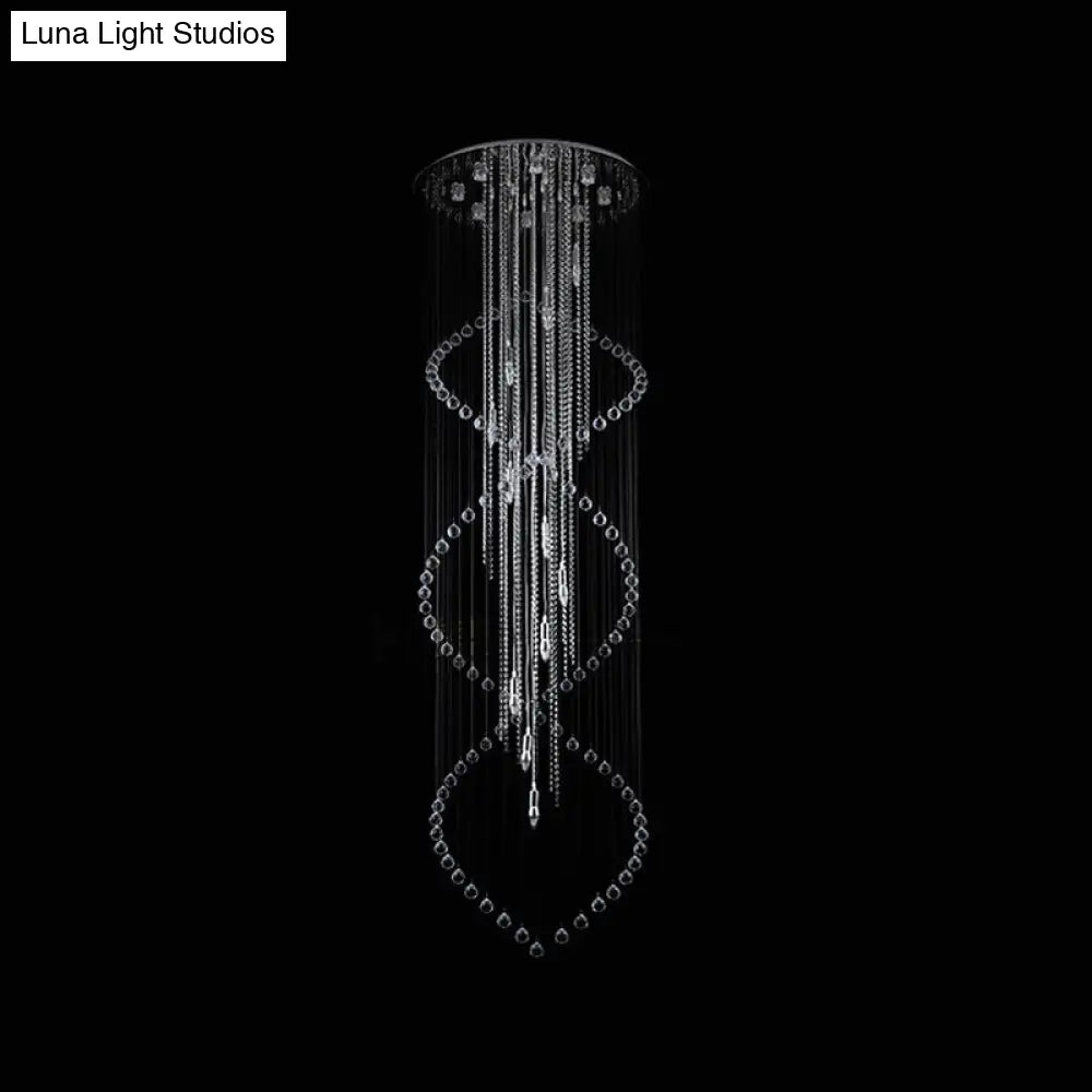 Chrome Finish Crystal Bead Spiral Waterfall Flush Mount Lamp - 5 - Head Stairway Fixture