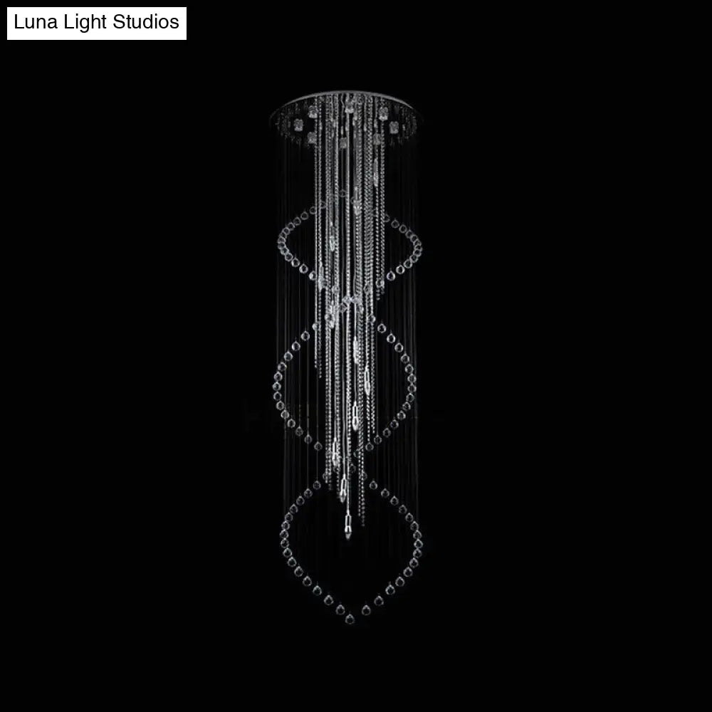 Chrome Finish Crystal Bead Spiral Waterfall Flush Mount Lamp - 5-Head Stairway Fixture