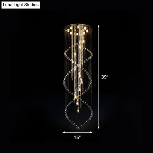 Chrome Finish Crystal Bead Spiral Waterfall Flush Mount Lamp - 5-Head Stairway Fixture