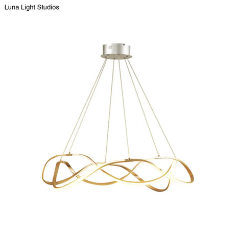 Chrome/Gold Twined Chandelier: Stylish Metal Led Pendant Light For Dining Room - 31/43 Wide