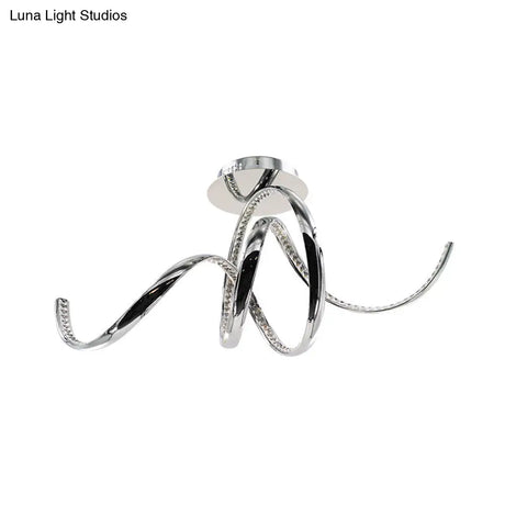Chrome Led Ceiling Fixture With Crystal Twist Design And Dual Lighting (Warm/White)