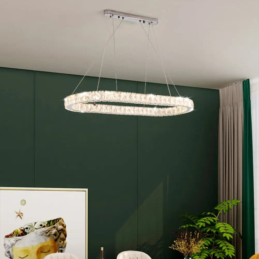 Chrome Led Crystal Chandelier Pendant For Minimalist Dining Rooms / 19.5’