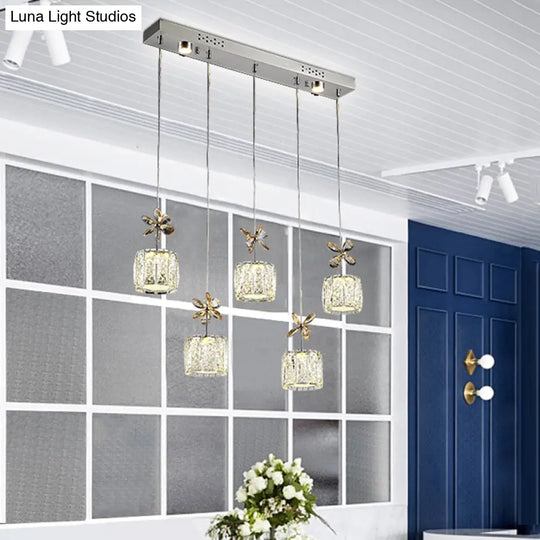 Stylish Crystal Hanging Lamp With Led Multi Light Pendant For Dining Room - Modern Cylinder Design