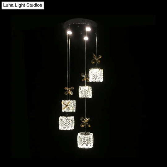 Stylish Crystal Hanging Lamp With Led Multi Light Pendant For Dining Room - Modern Cylinder Design