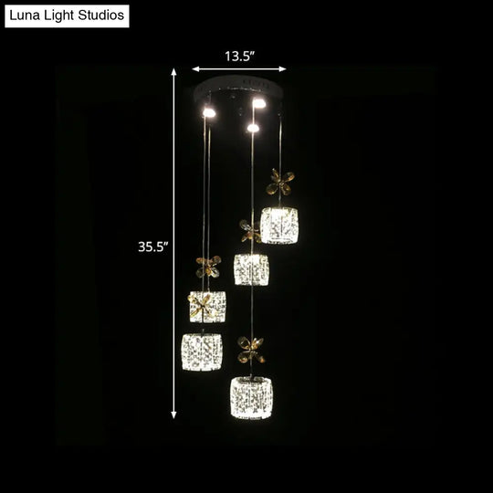 Stylish Crystal Hanging Lamp With Led Multi Light Pendant For Dining Room - Modern Cylinder Design