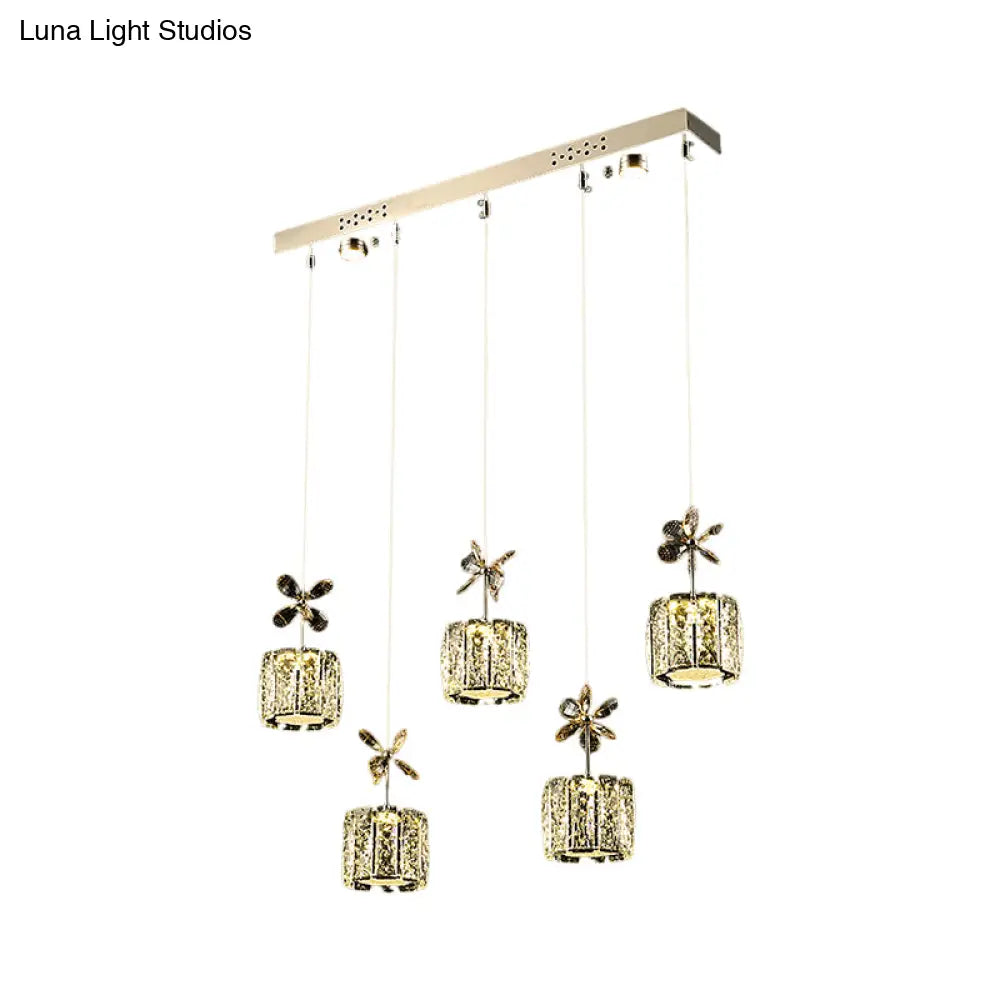 Stylish Crystal Hanging Lamp With Led Multi Light Pendant For Dining Room - Modern Cylinder Design