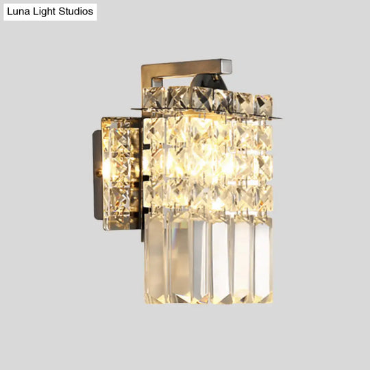 Chrome Rectangle Crystal Wall Sconce With Draping Rods
