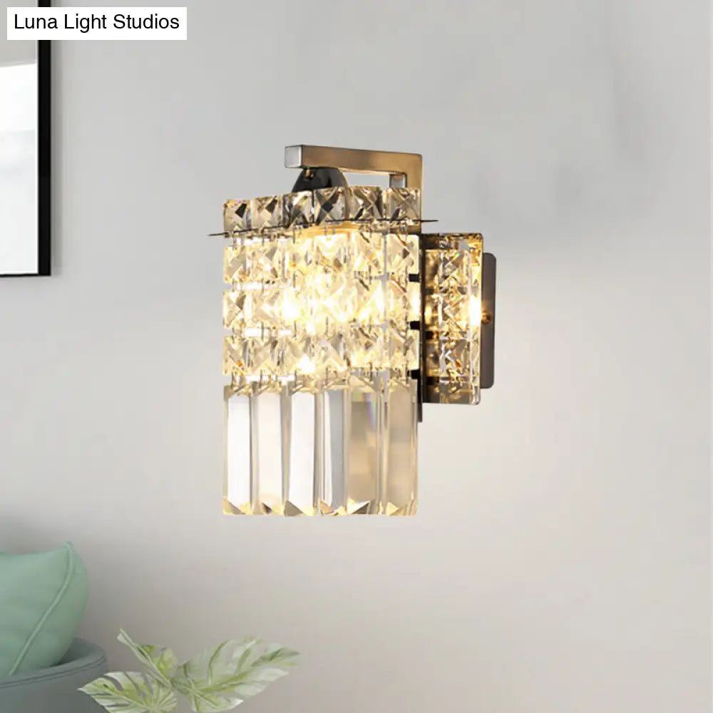 Chrome Rectangle Crystal Wall Sconce With Draping Rods